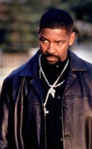 Denzel as Alonzo, looking iconic and menacing in the film Training Day.